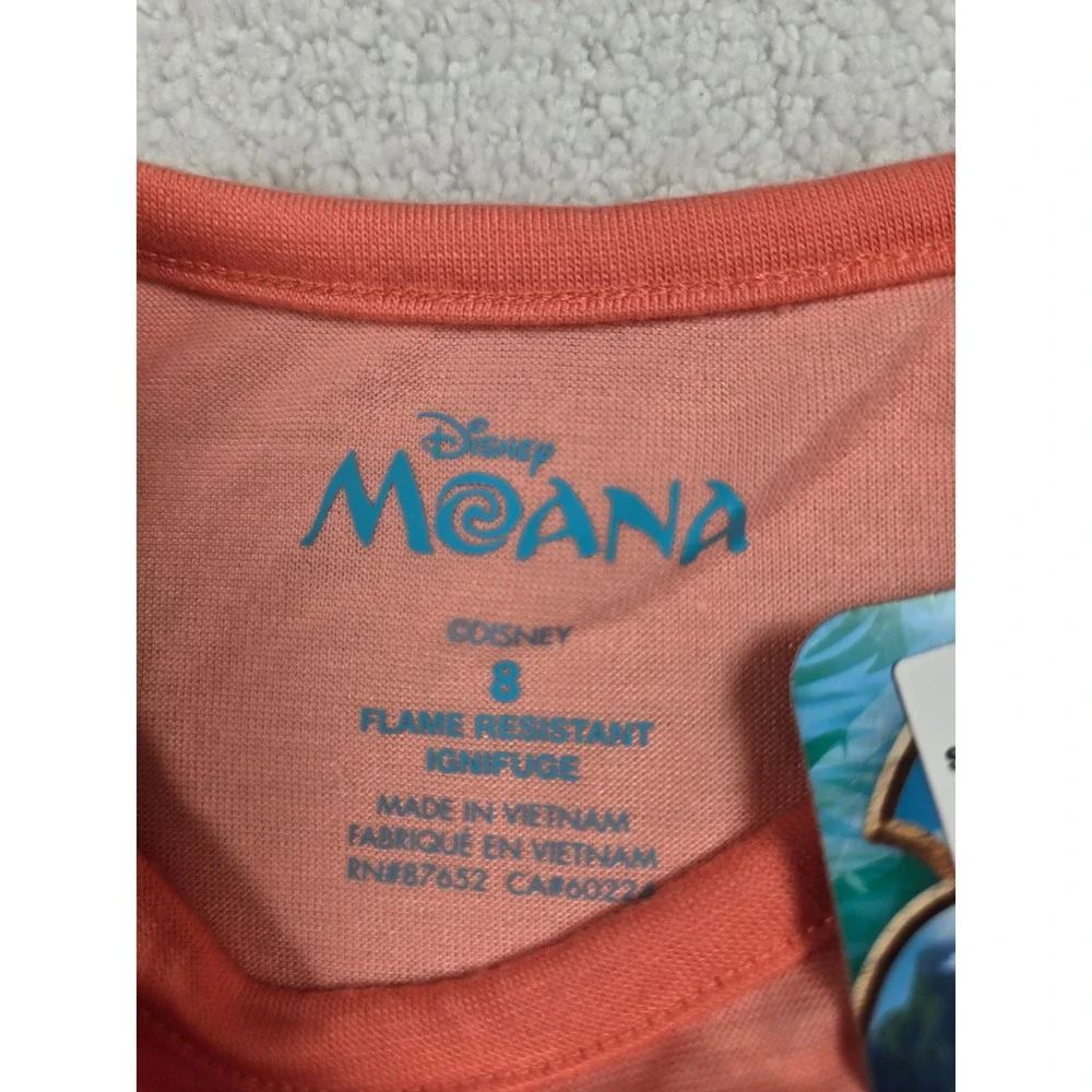 Disney Moana Girls Pajama Set Size 8 Coral Pink Flutter Sleeve Top Shorts NEW